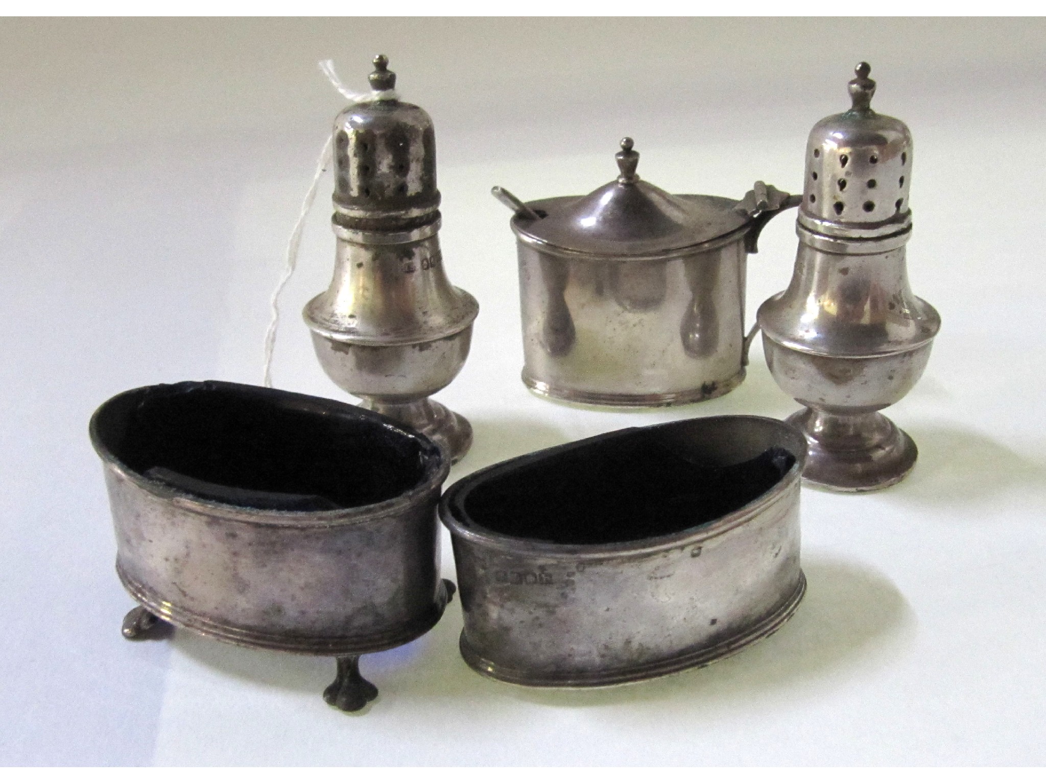 Appraisal: A five piece silver condiment set Glasgow not three piece