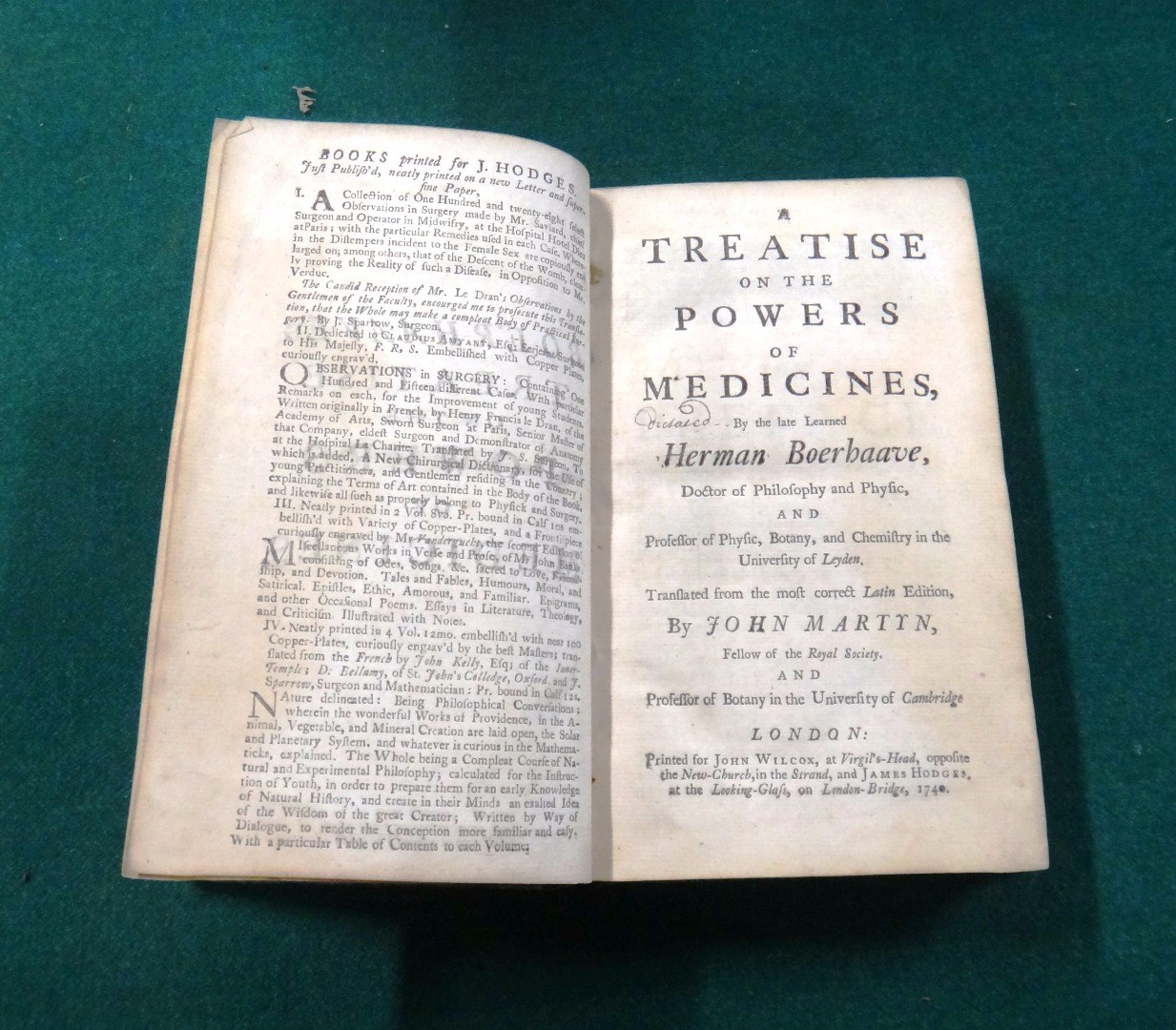 Appraisal: BOERHAAVE H A Treatise on the Powers of Medicines translated