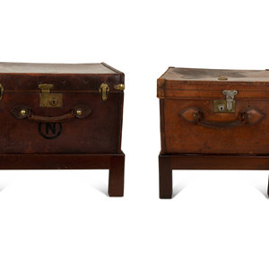 Appraisal: Two English Leather Luggage Cases with the Royal Cipher of