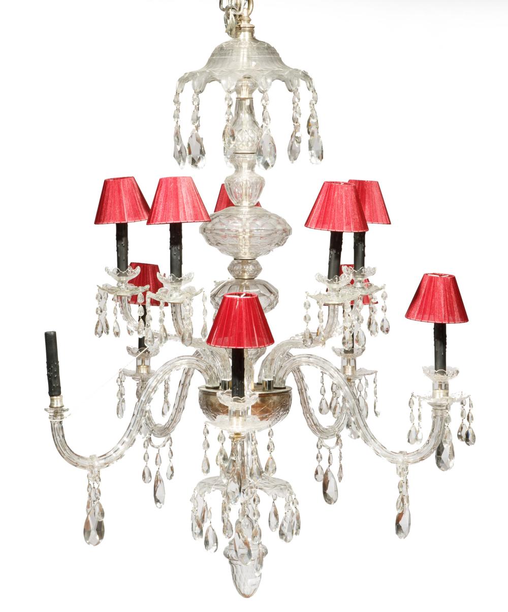 Appraisal: Baccarat-Style Cut-Crystal Ten-Light Chandelier vasiform standard scroll arms acorn-form pendant