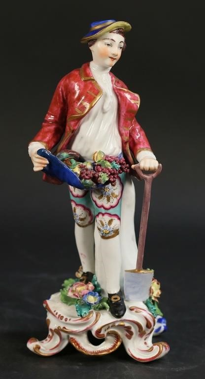 Appraisal: Bow porcelain figure of a gardener Red anchor and dagger