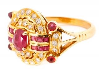 Appraisal: Ladies k Yellow Gold Ruby Diamond Ring Ladies k yellow