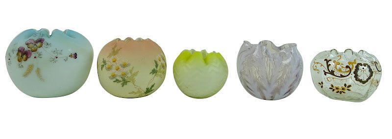 Appraisal: Five Collectible Art Glass Rose Bowls Five Collectible Art Glass