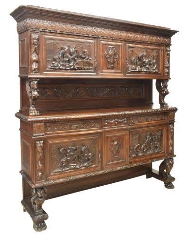 Appraisal: Italian Renaissance Revival carved walnut sideboard early th c cornice