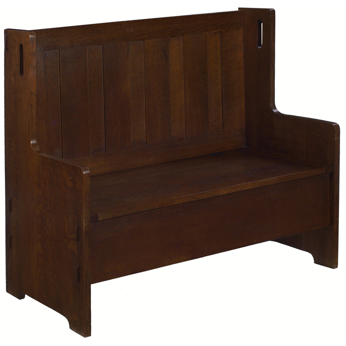 Appraisal: Gustav Stickley hall seat paneled back over a lift seat