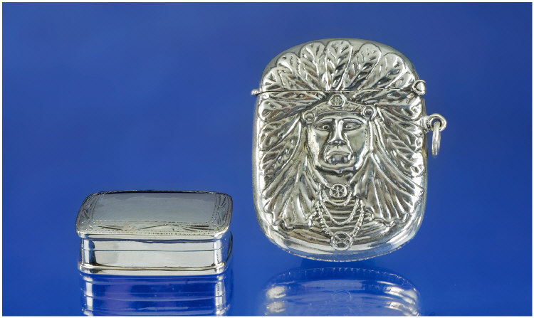 Appraisal: Silver Vesta Case With Embossed Image Of An Indian To