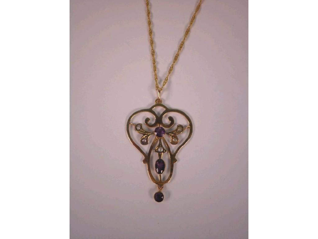 Appraisal: An Edwardian style openwork pendant marked c on chain stamped