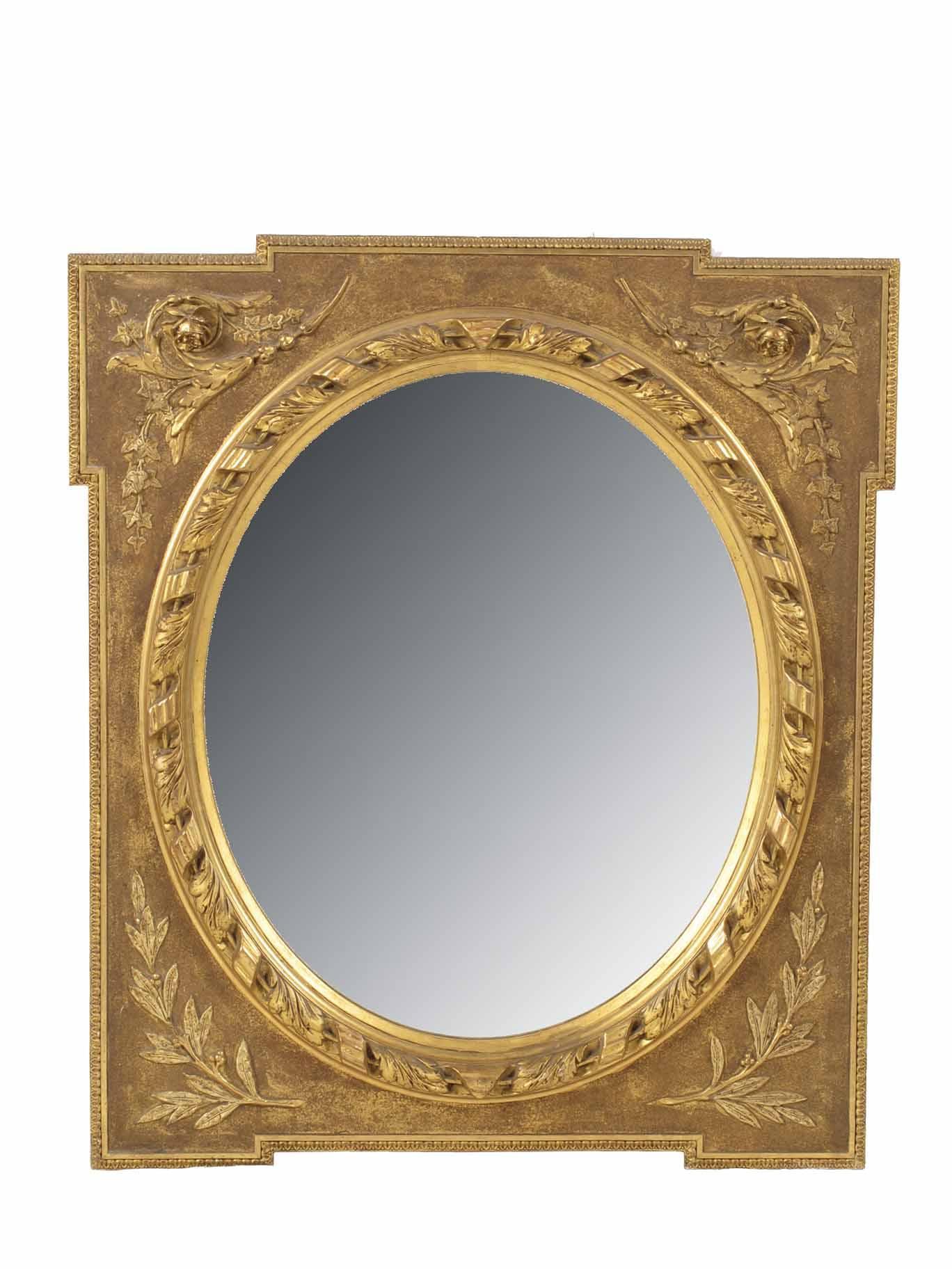 Appraisal: A giltwood and gesso oval wall mirror