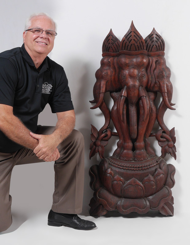 Appraisal: ' TALL CARVED TRIMUKHA GANESH FIGURE Southeast Asian carved wall