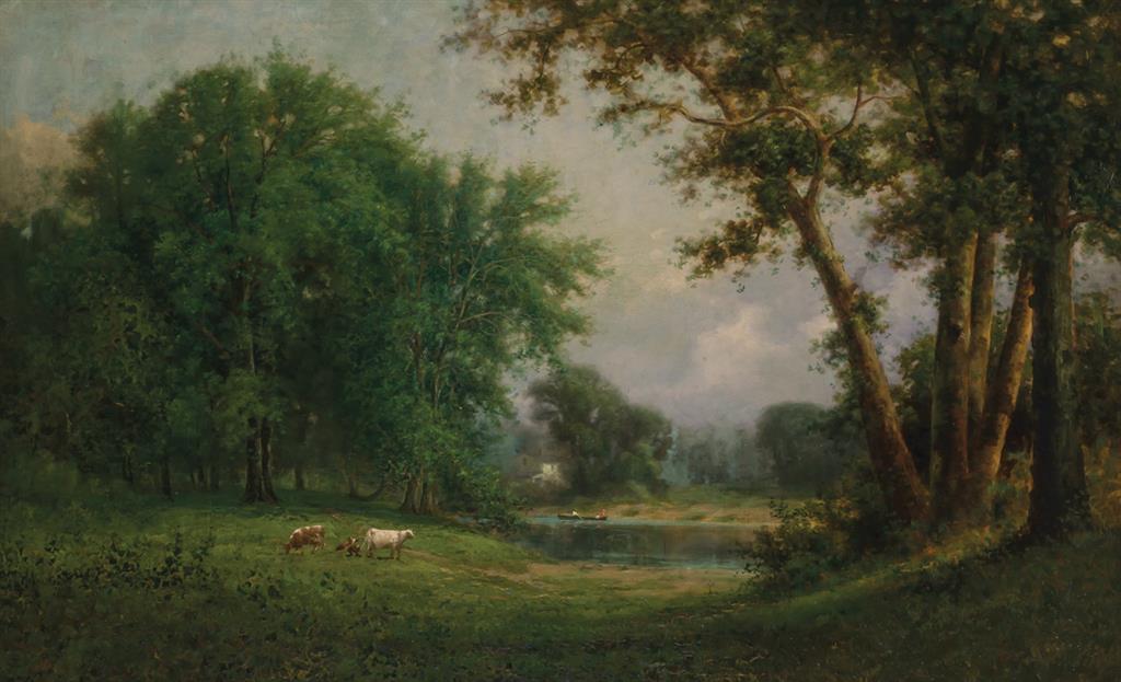 Appraisal: JOHN WILLIAMSON American - Landscape with Cows oil on canvas