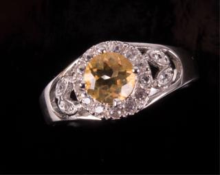 Appraisal: Citrine Sterling Silver White Sapphire Ring Sterling silver ring with