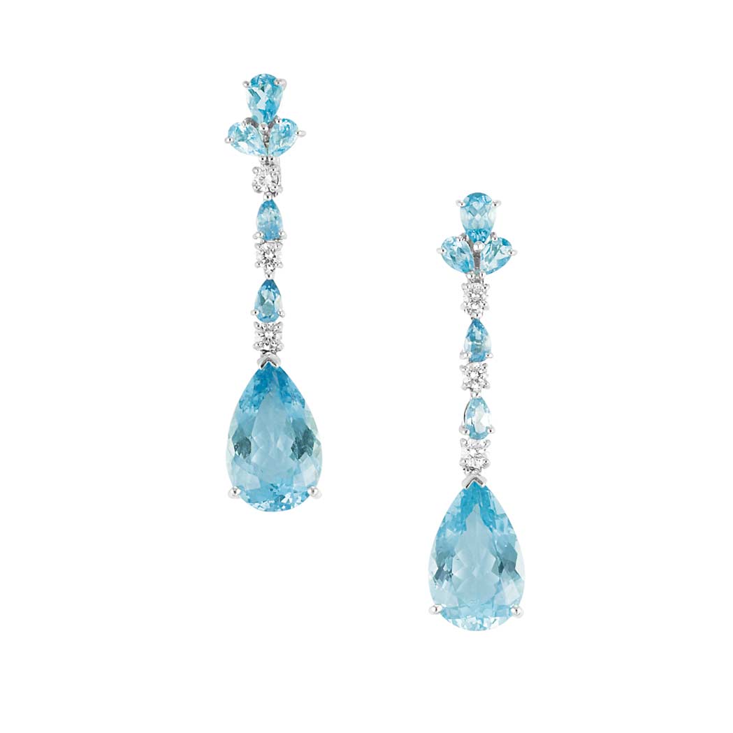 Appraisal: Pair of Platinum Aquamarine and Diamond Pendant-Earrings pear-shaped aquamarines ap