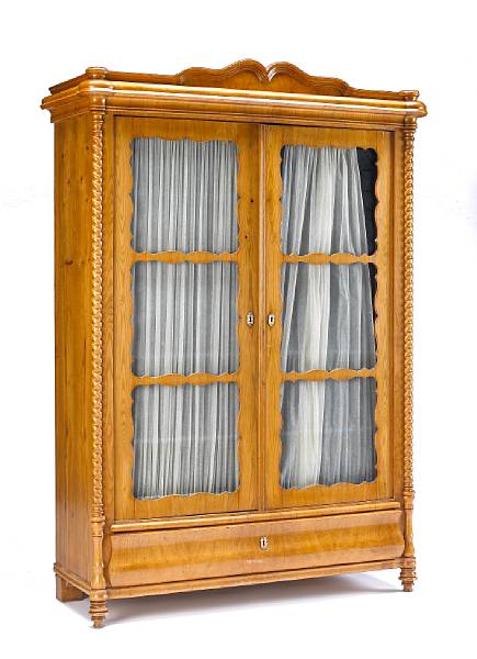 Appraisal: A late Biedermeier inlaid fruitwood and walnut vitrine cabinet mid