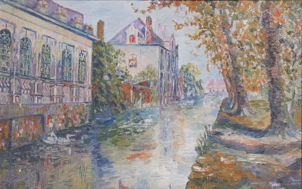 Appraisal: Nicely done European canal scene oil on board painting signed