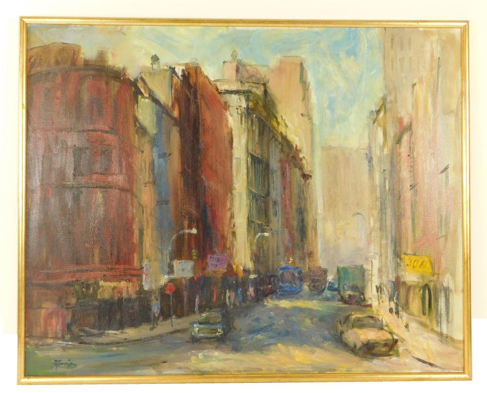 Appraisal: Anthony Springer American - Chinatown oil on canvas depicts cityscape