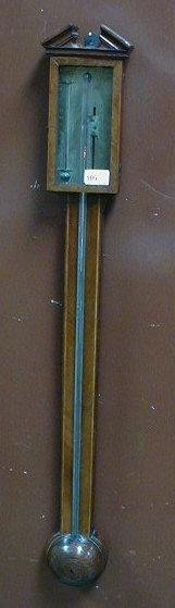 Appraisal: A thC mahogany stick barometer with broken arch pediment silvered