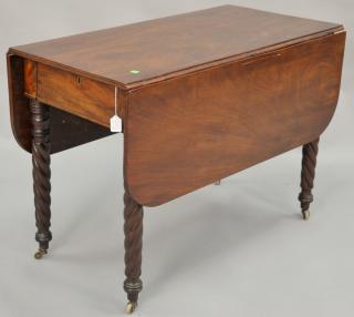 Appraisal: Sheraton mahogany drop leaf table with a drawer ht in