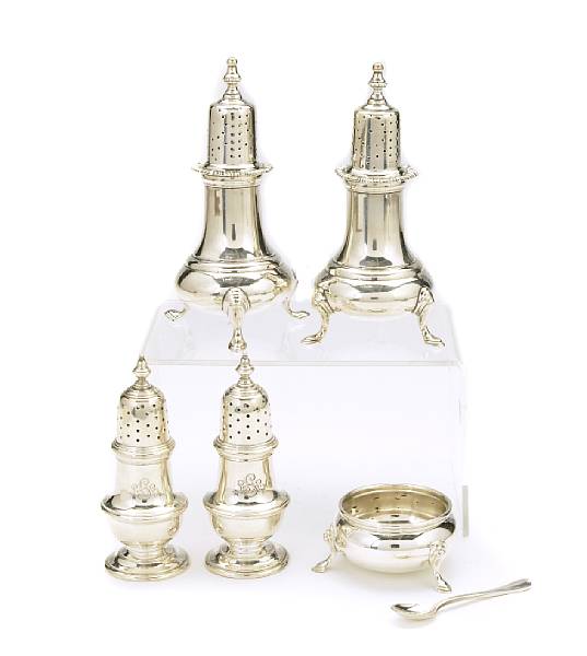 Appraisal: A group of two sterling condiment sets after the antique