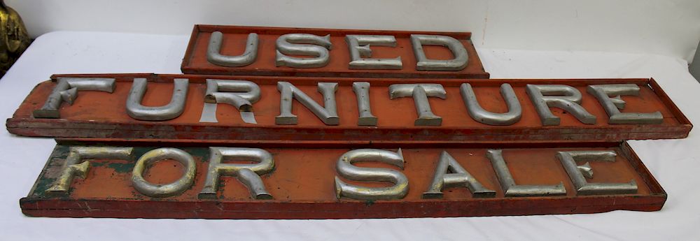 Appraisal: Three Antique Signs Wood folk art signs painted in red