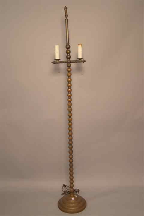 Appraisal: WILLIAM MARY STYLE DOUBLE LIGHT FLOOR LAMP brass circular base