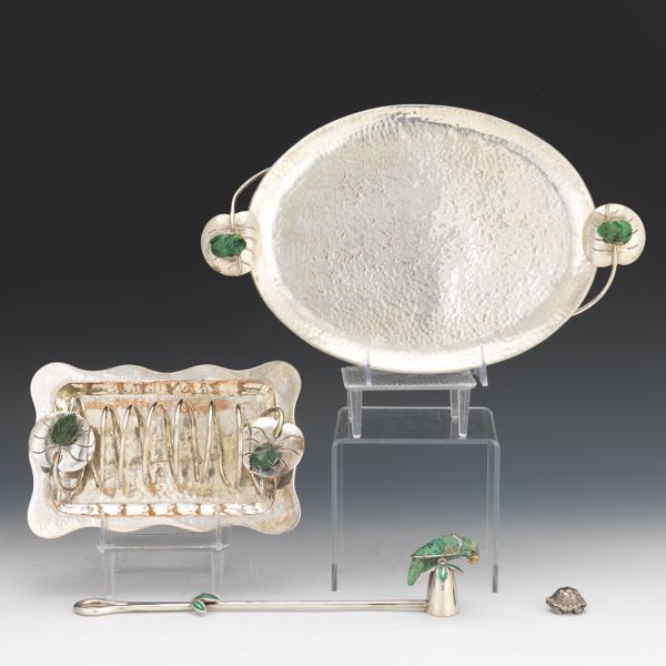 Appraisal: EMILIA CASTILLO SILVER PLATED TABLE ITEMS WITH STERLING TURTLE BOX