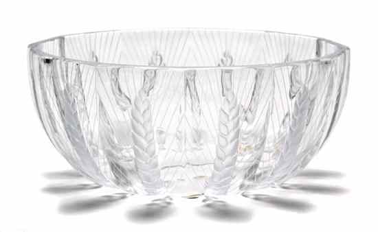 Appraisal: A Lalique Molded and Frosted Glass Wheat Bowl of faceted