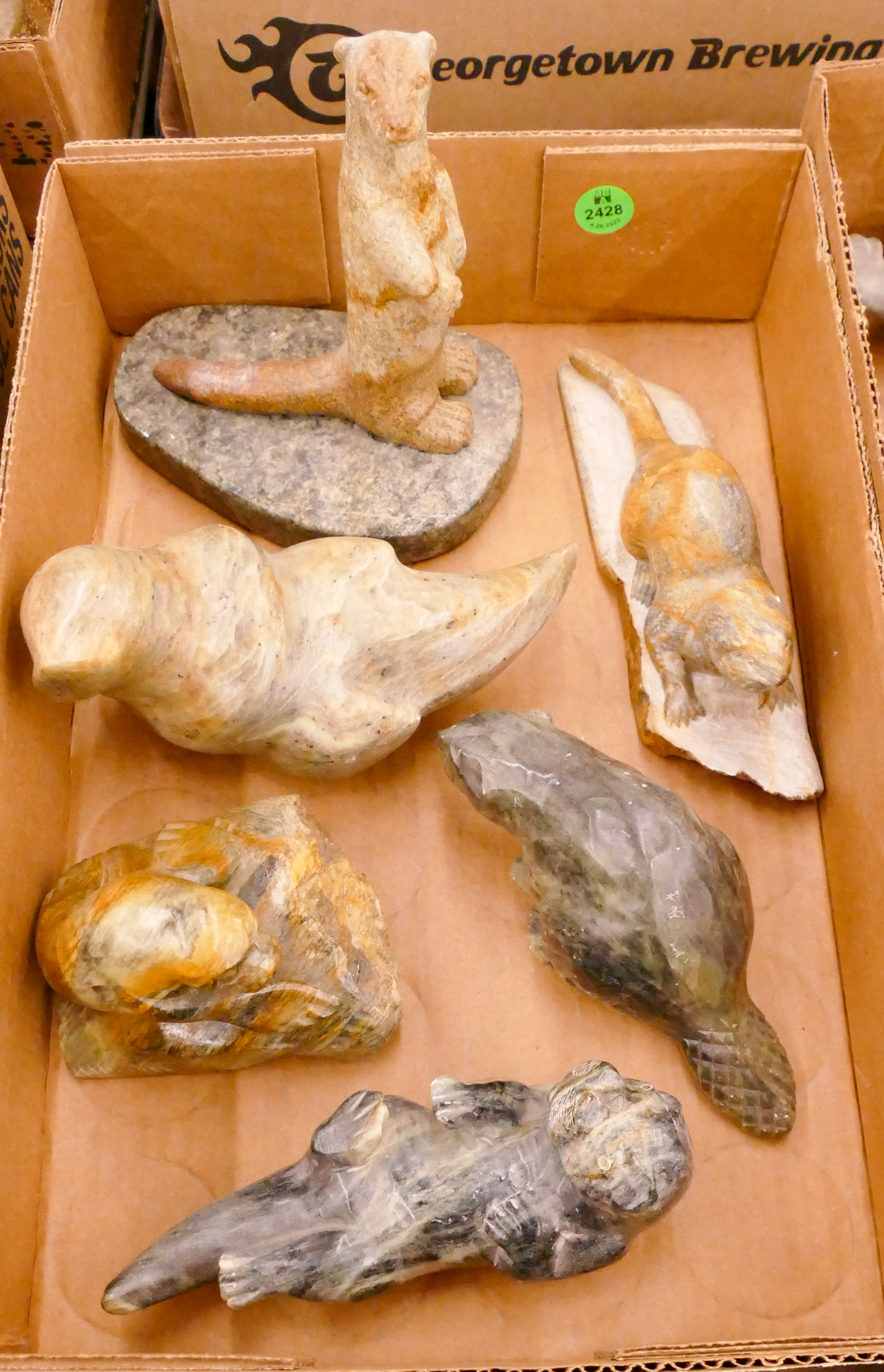 Appraisal: Box pc Alaska Soapstone Beaver Carvings- largest ''