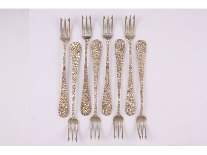 Appraisal: Set of Sterling Stieff Rose Seafood Forks each monogrammed MYB