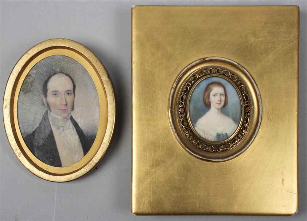 Appraisal: A PAIR OF TH CENTURY PORTRAIT MINIATURES Watercolor on ivory