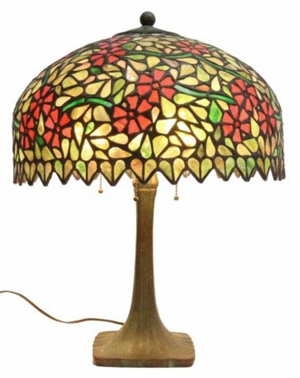 Appraisal: American stained and leaded glass table lamp Handel Lamp Company