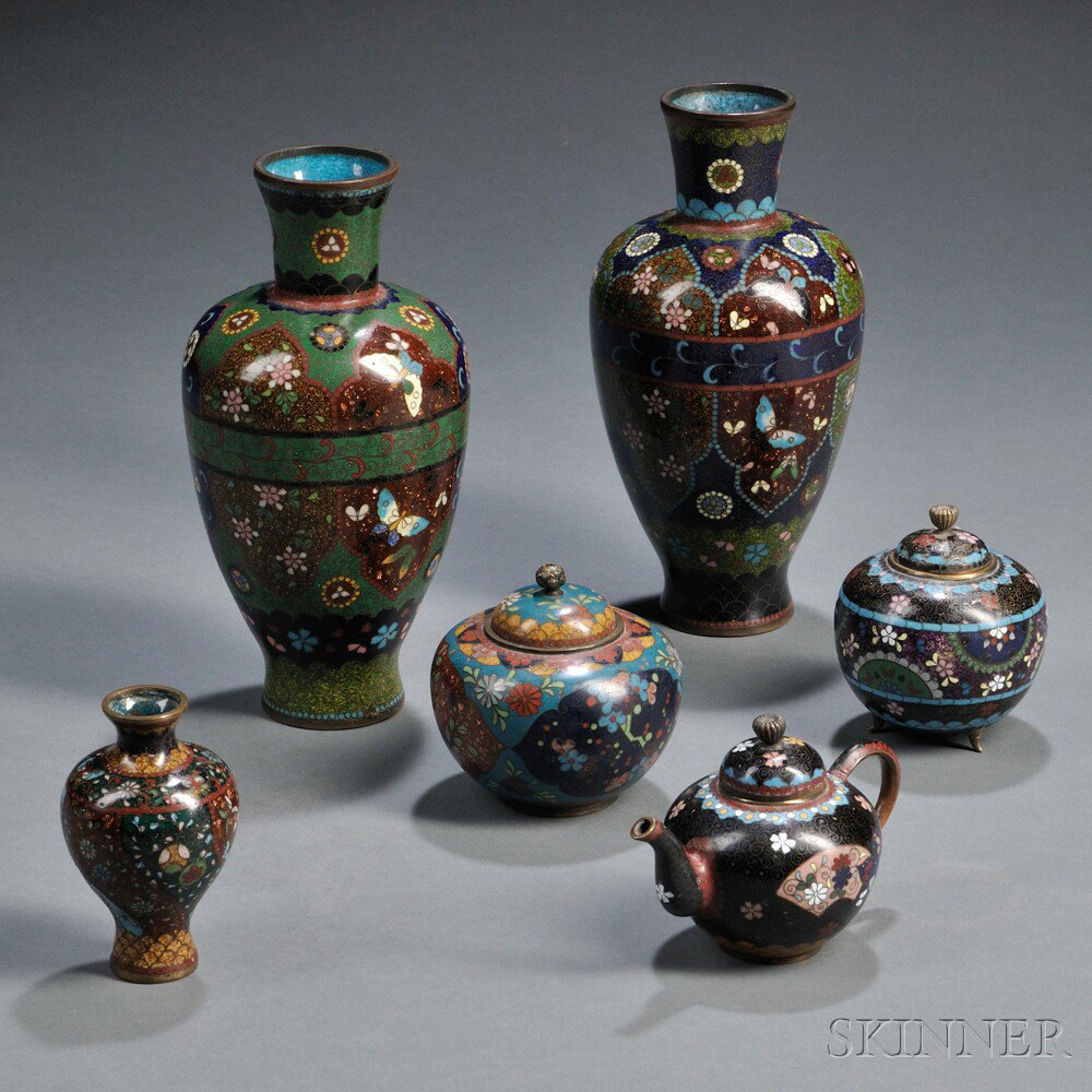 Appraisal: Six Cloisonne Items Japan th century a pair of baluster