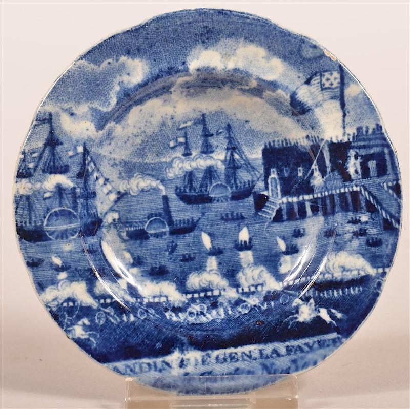 Appraisal: Historical Staffordshire Blue Transfer Cup Plate Historical Staffordshire Blue Transfer