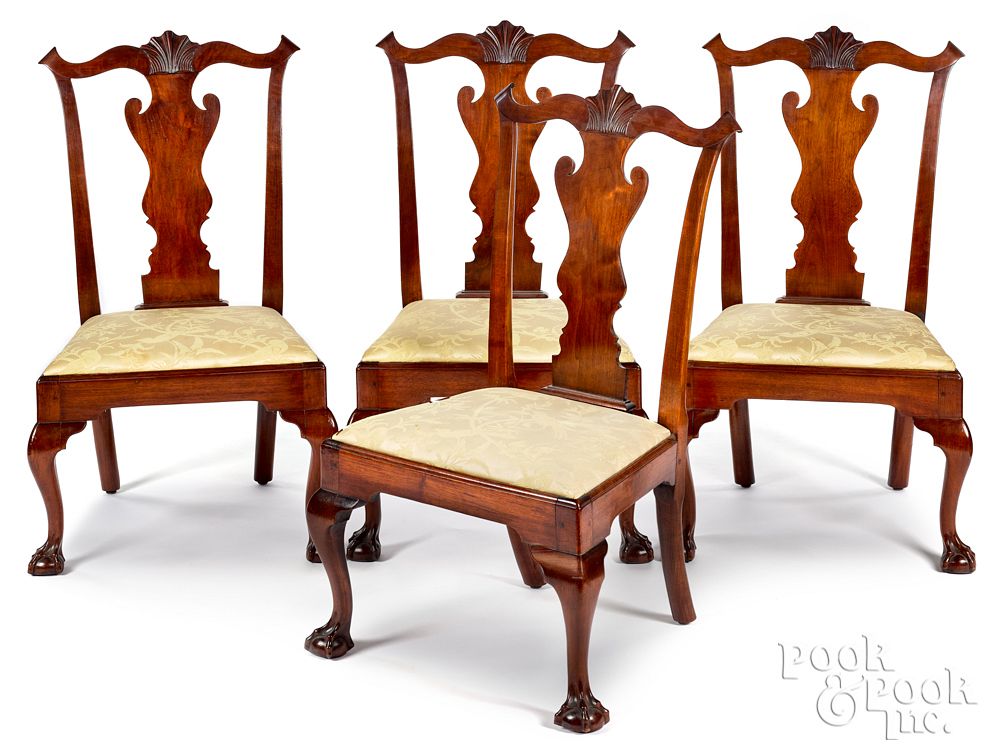 Appraisal: Set of four Pa Chippendale walnut dining chairs Set of