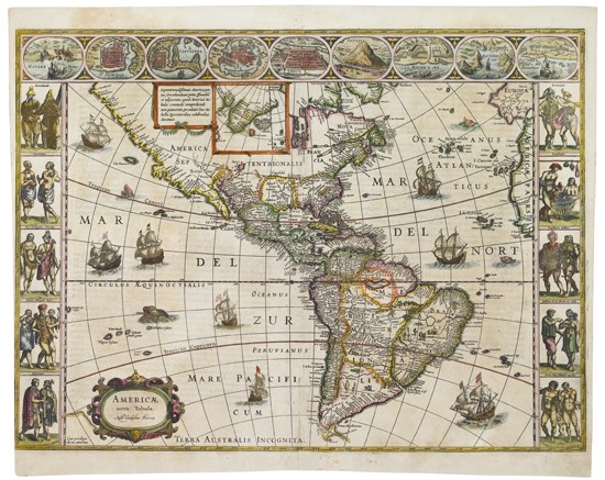 Appraisal: BLAEU WILLEM Americae nova Tabula Double-page engraved map x mm