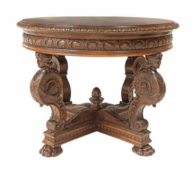 Appraisal: Italian Renaissance Revival carved walnut center table late th early