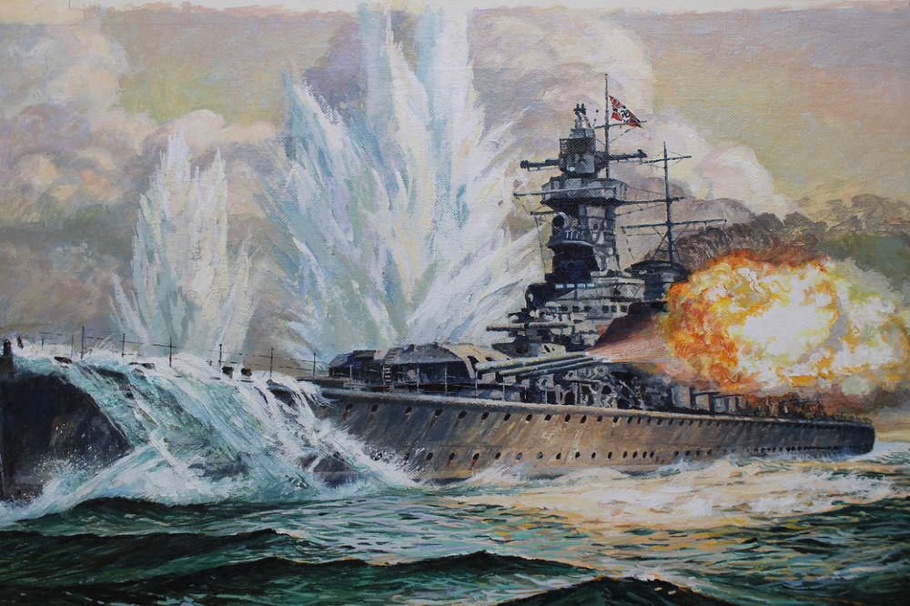 Appraisal: Brian Sanders B Graf Spee Warship Oil Brian Sanders British