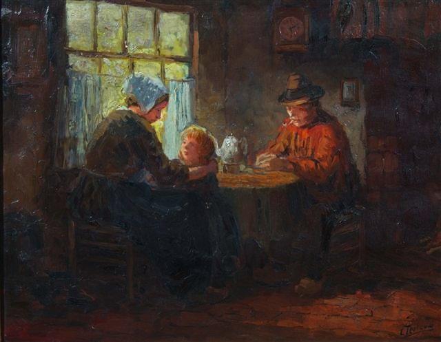 Appraisal: CORNELIS TERLOUW - A kitchen interior with family seated around