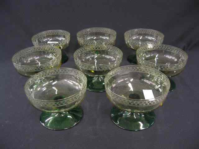 Appraisal: Elegant Crystal Dessert Dishes topaz with emerald pedestal bases etched