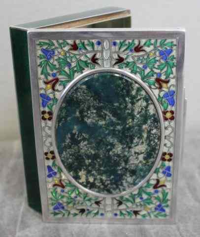 Appraisal: Plique au Jour Guilloche Enamel and Jade Silver Box From