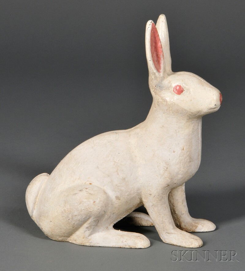 Appraisal: Painted Cast Iron Seated Rabbit Figure Doorstop America late th