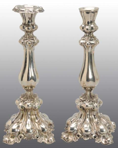 Appraisal: Pair of Continental Silver Weighted Candlesticks Description Polish Circa Each