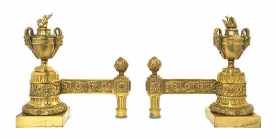 Appraisal: A Pair of Louis XVI Style Gilt Bronze Chenets having