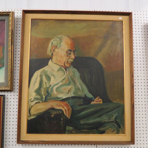 Appraisal: Louis Waller oil older man seated with kitten x on