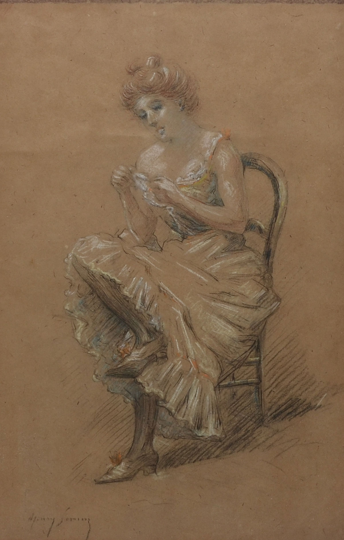 Appraisal: SOMMIER Francois-Clement French - Pencil Sketch of a Seated Young