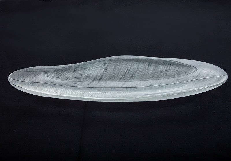 Appraisal: TAPIO WIRKKALA FOR IITTALA FINLAND WHEEL-CUT GLASS LEAF DISH Incised