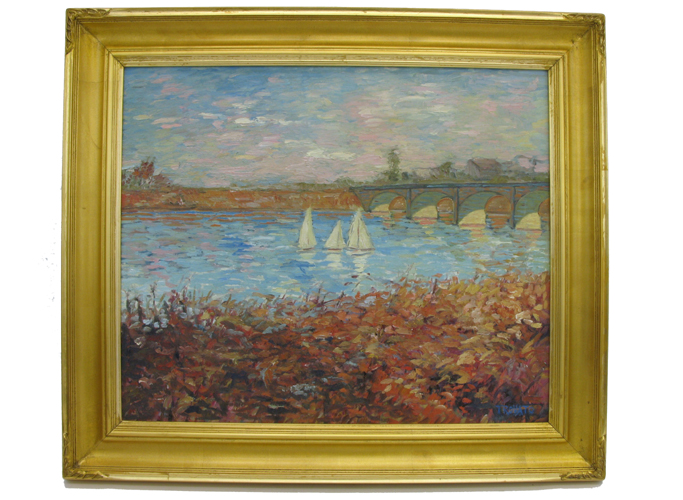 Appraisal: MIKE TRAVATO OIL ON CANVAS Scranton PA born Sailboats on