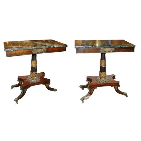 Appraisal: Pair of Classical Style Marble Top Mahogany Consoles Estimate nbsp