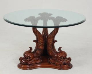 Appraisal: DOLPHIN FORMED GLASS TOP TABLE TRIFID DOLPHIN FORMED TABLE BASE