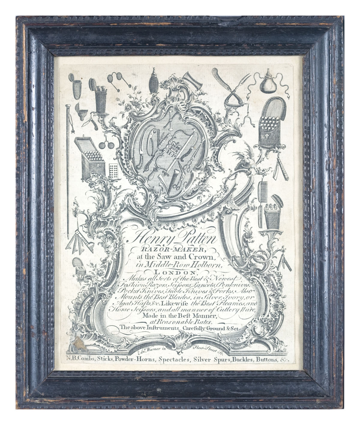 Appraisal: RARE ENGLISH BROADSIDE FOR HENRY PATTEN RAZOR MAKER AND CUTLERY