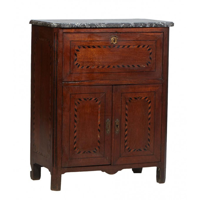 Appraisal: French Inlaid Oak Marble Top Secretary c the stepped canted